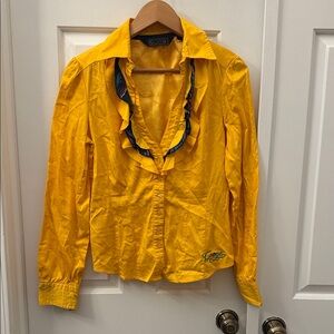 Authentic Coogi Yellow Ruffle V-Neck Button Down